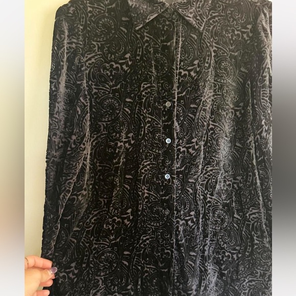 INC International Concepts Black Velvet Burnout Paisley Burnout Shirt - Picture 6 of 7